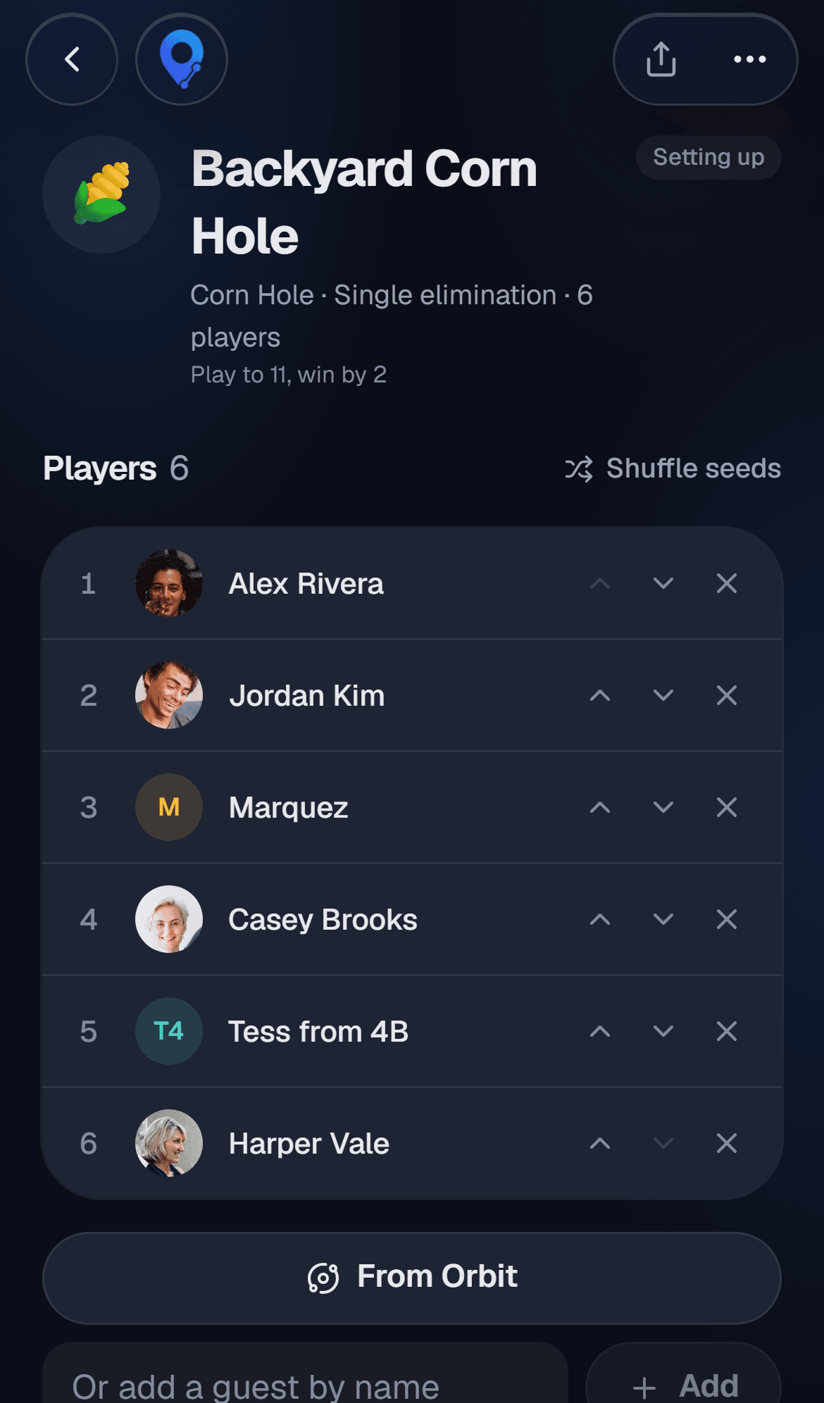 A tournament bracket in Joinue