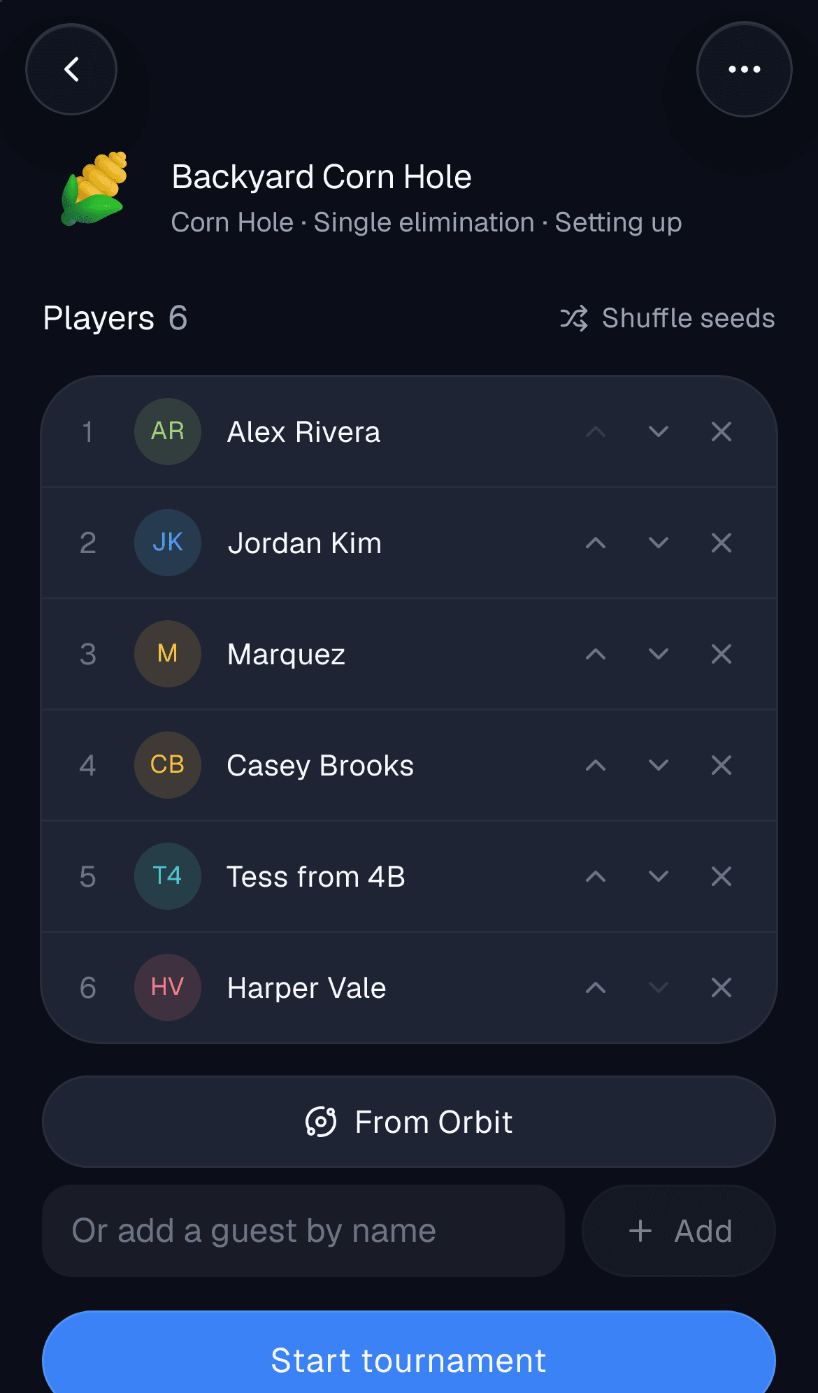 A tournament bracket with its seeded players