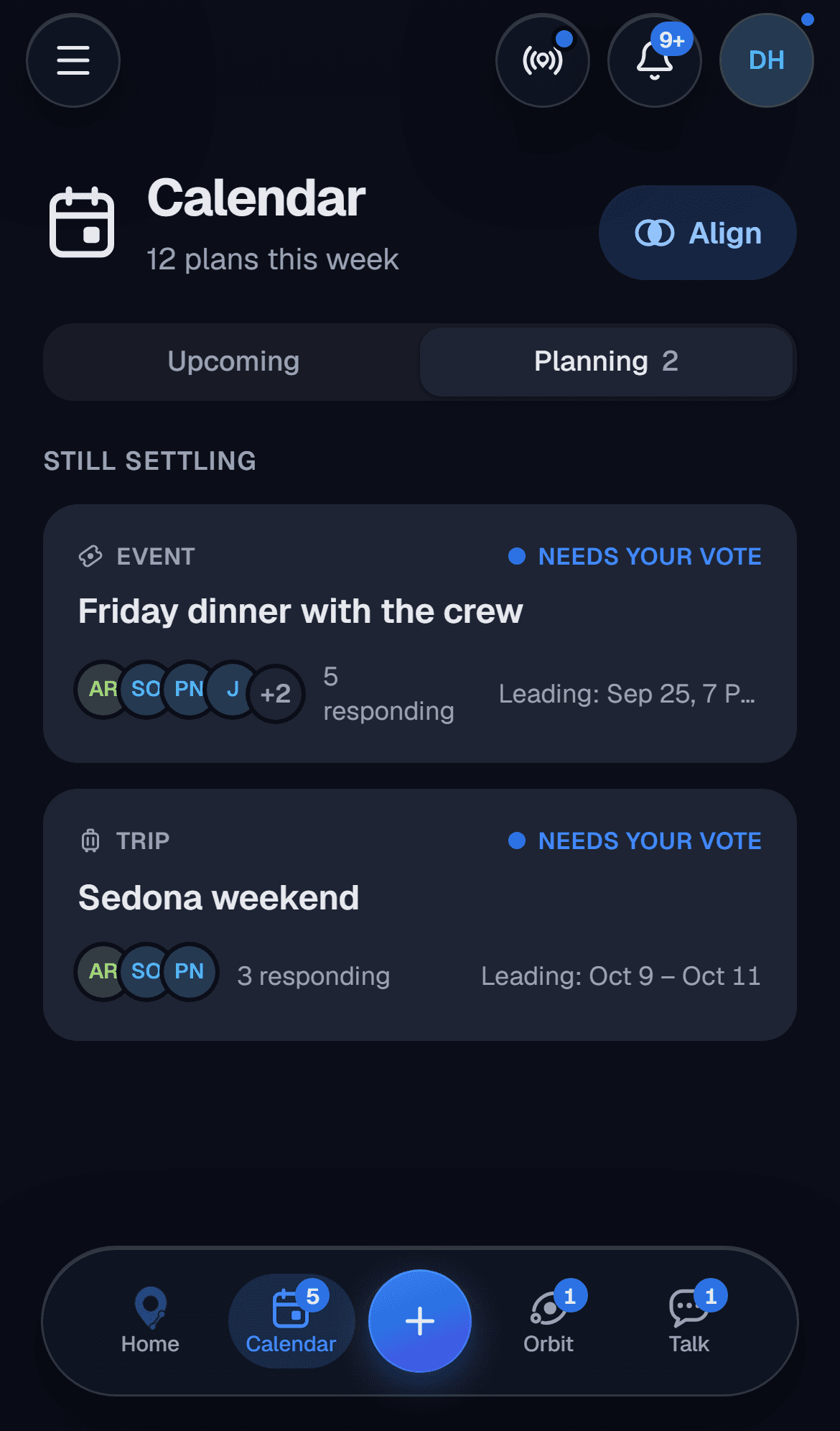 Align polls showing votes and the leading option
