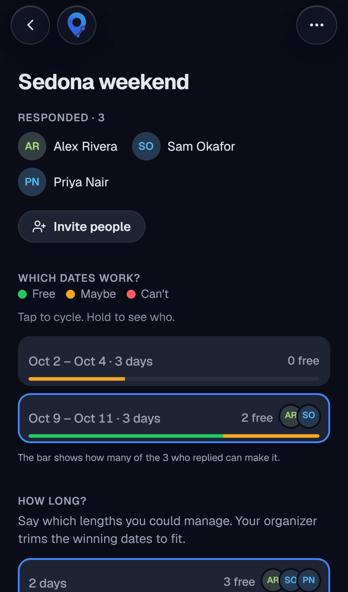 An Align poll showing time options and votes