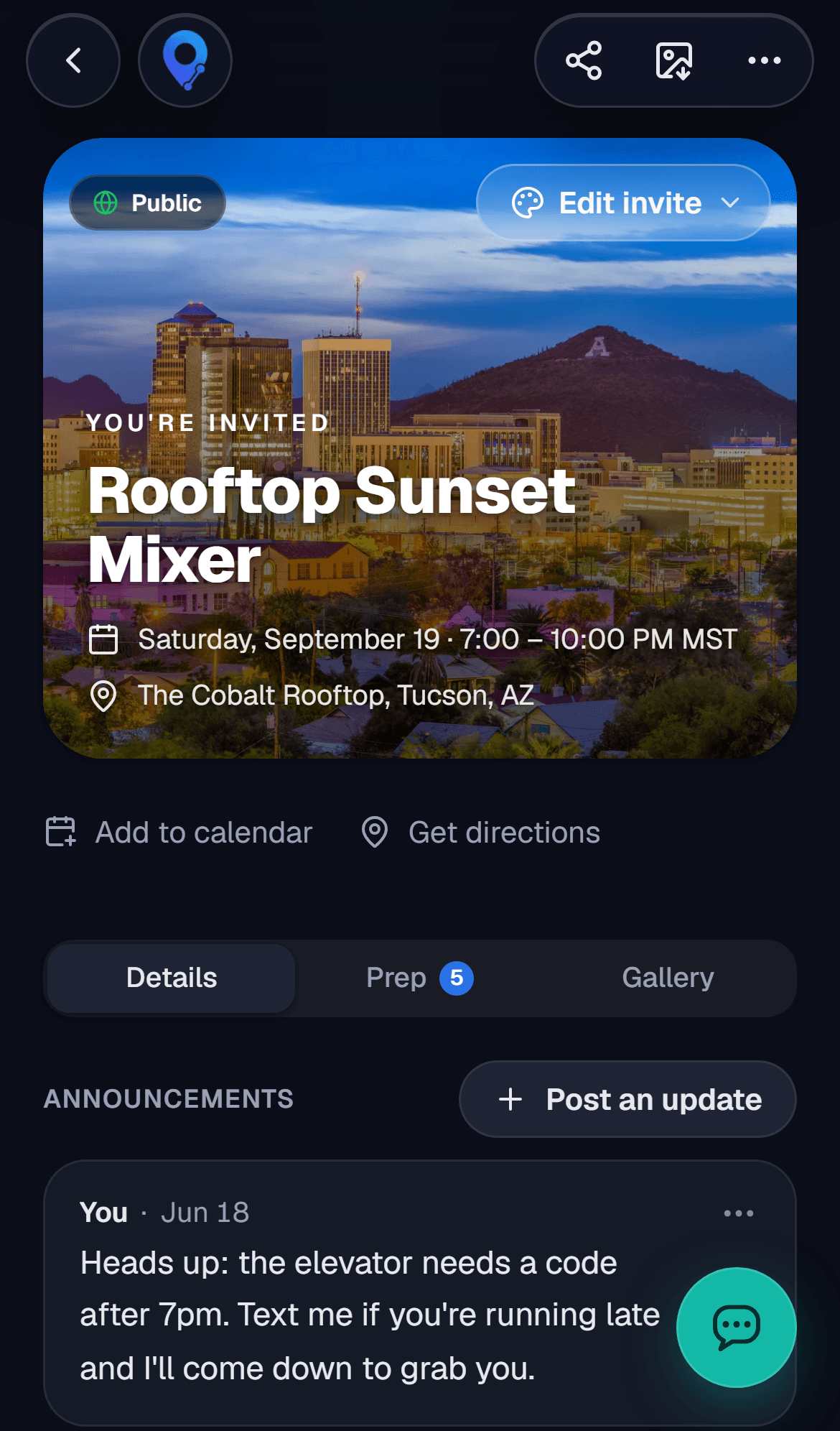 An event page in Joinue showing the guest list and RSVP