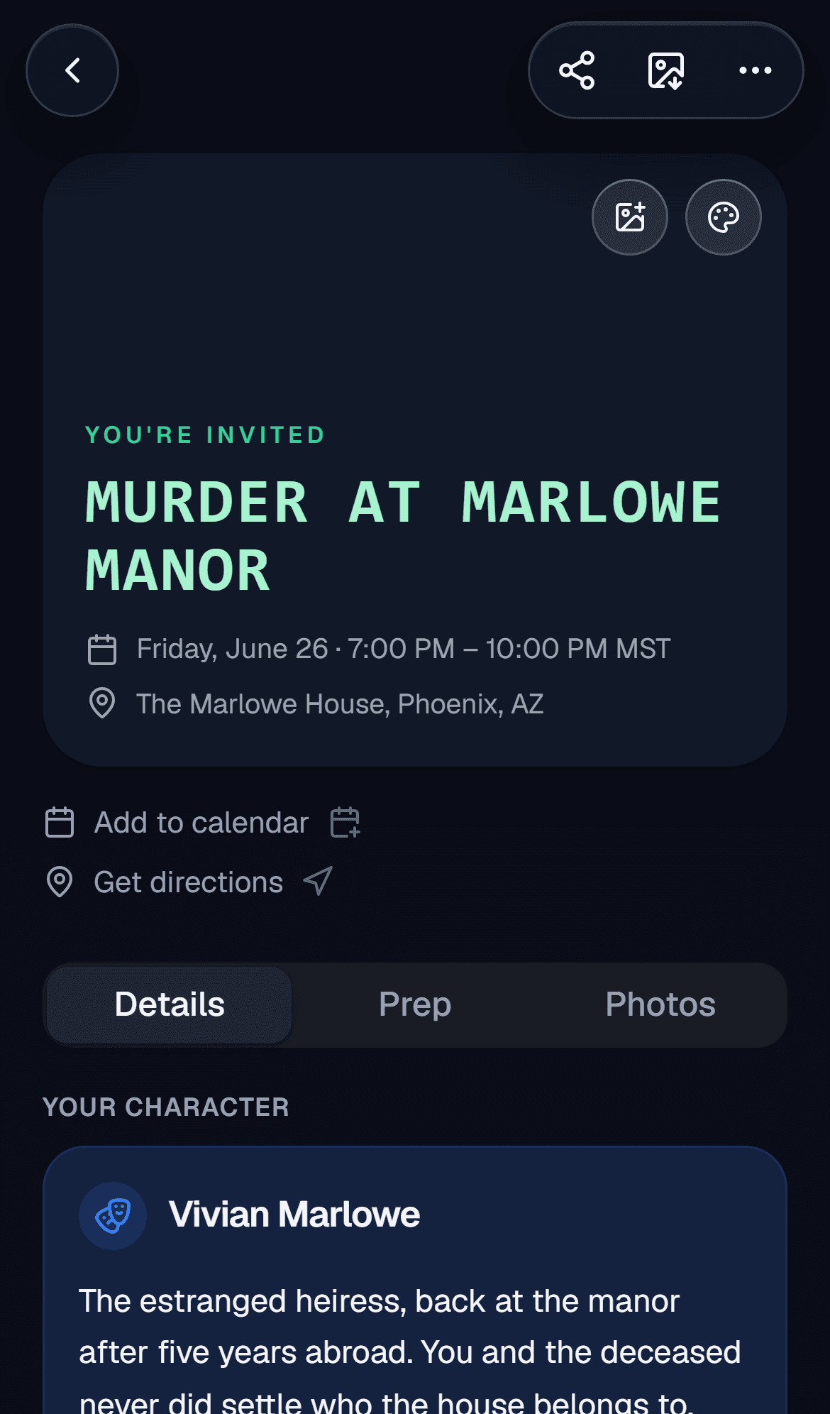 A murder mystery event with secret per-guest roles