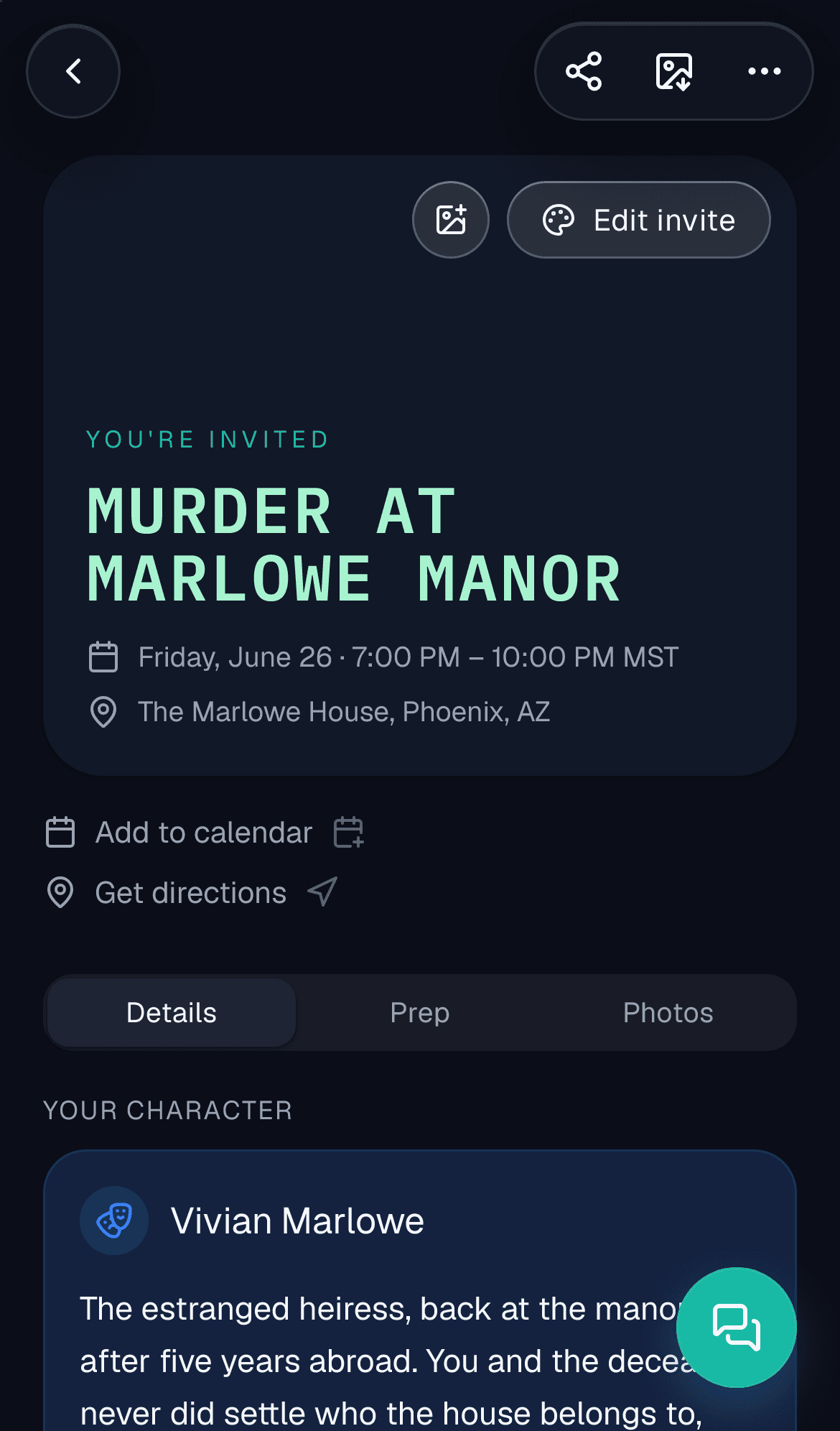A murder mystery event with secret per-guest roles