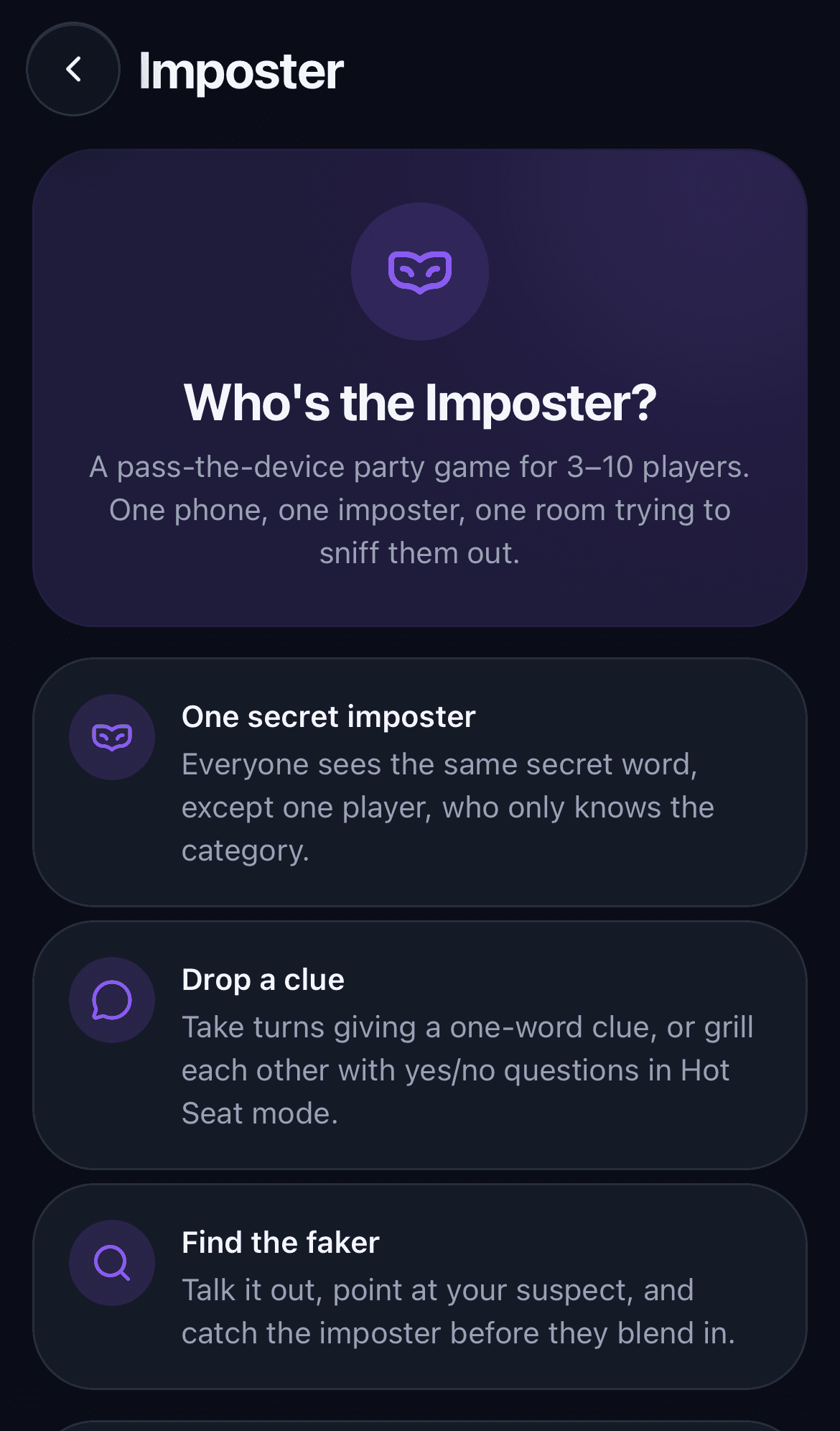The Imposter party game, explained: one secret imposter, drop a clue, find the faker