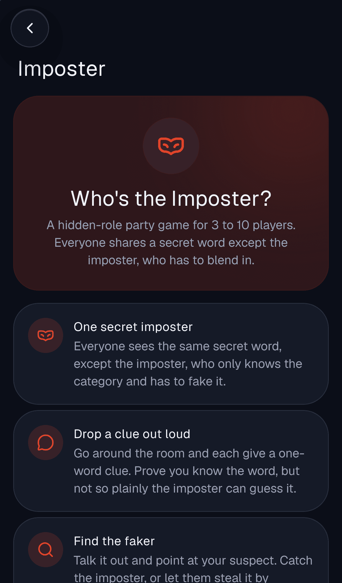 The Imposter party game, explained: one secret imposter, drop a clue, find the faker