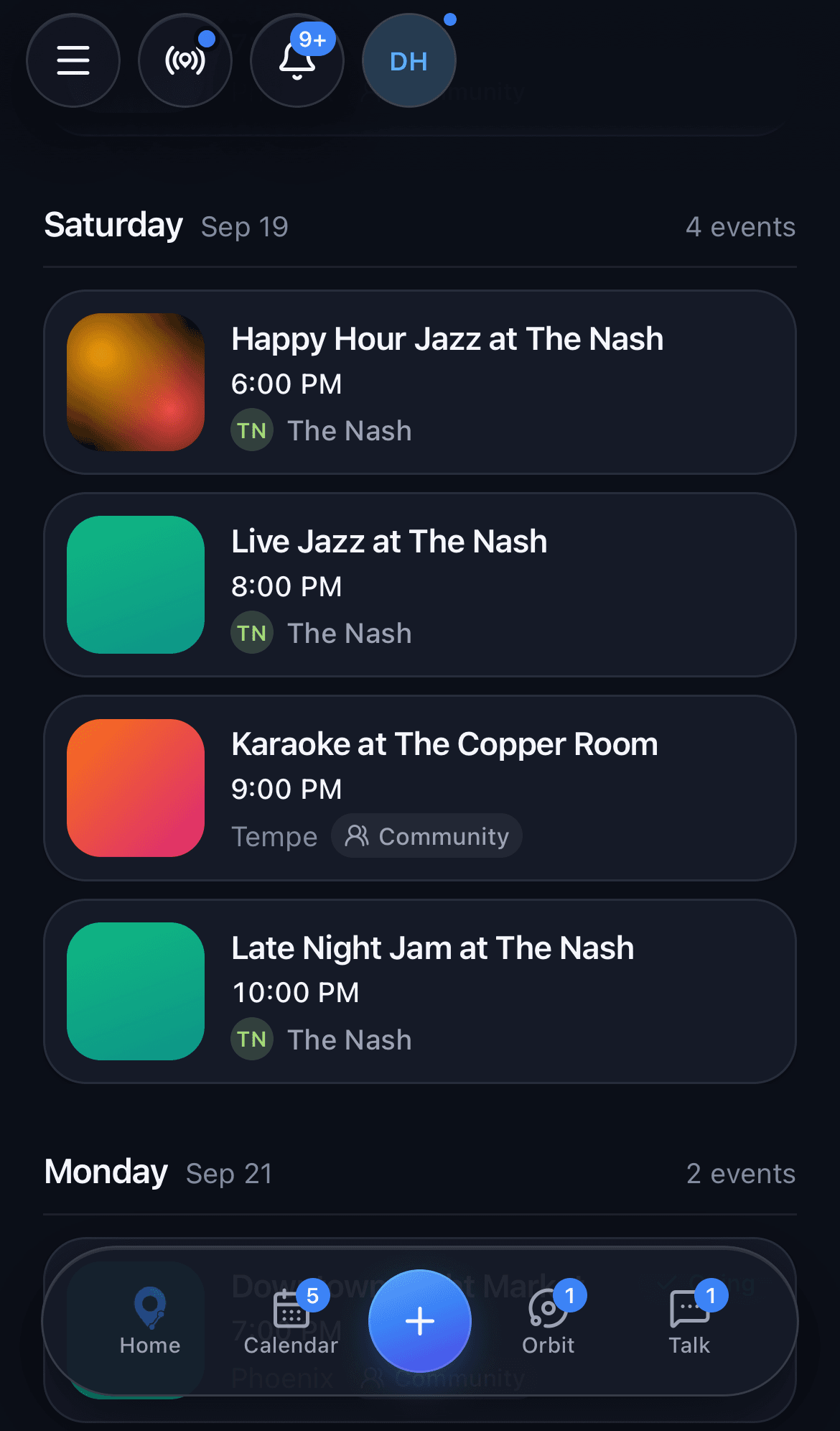 A week of nights in Metro Pulse, grouped by day with times and venues