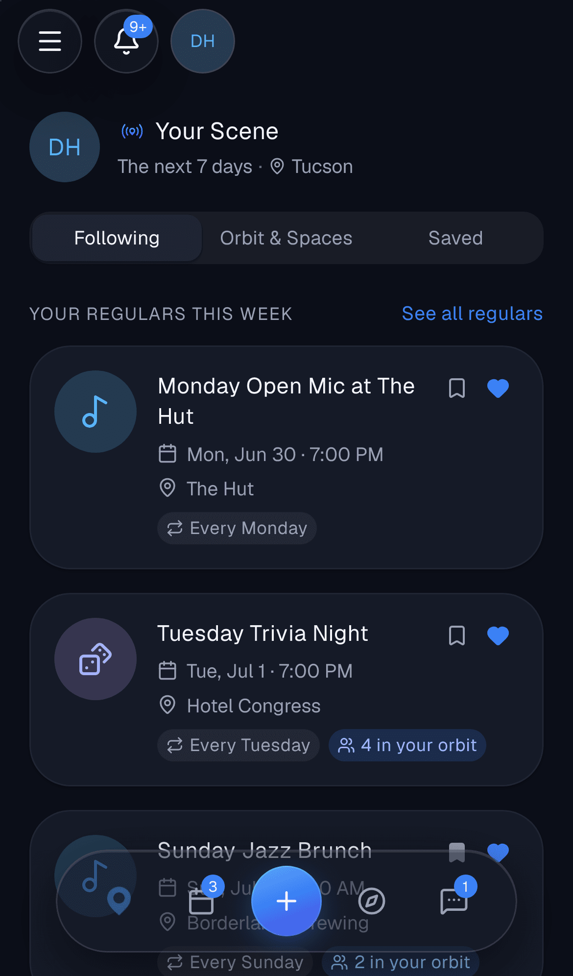 Saved venues, followed performers and your clusters in one digest