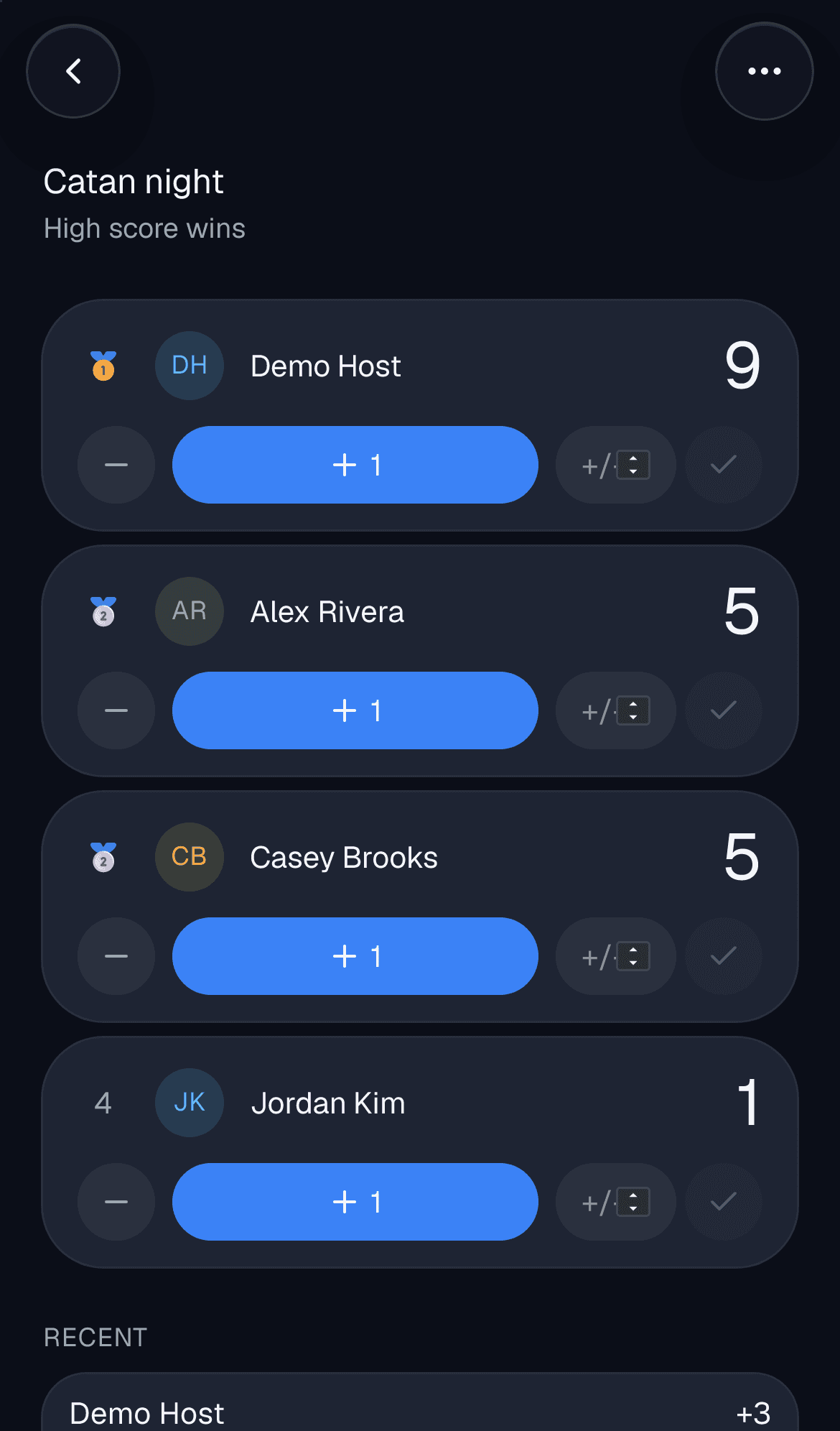 A live scoreboard with players ranked by score