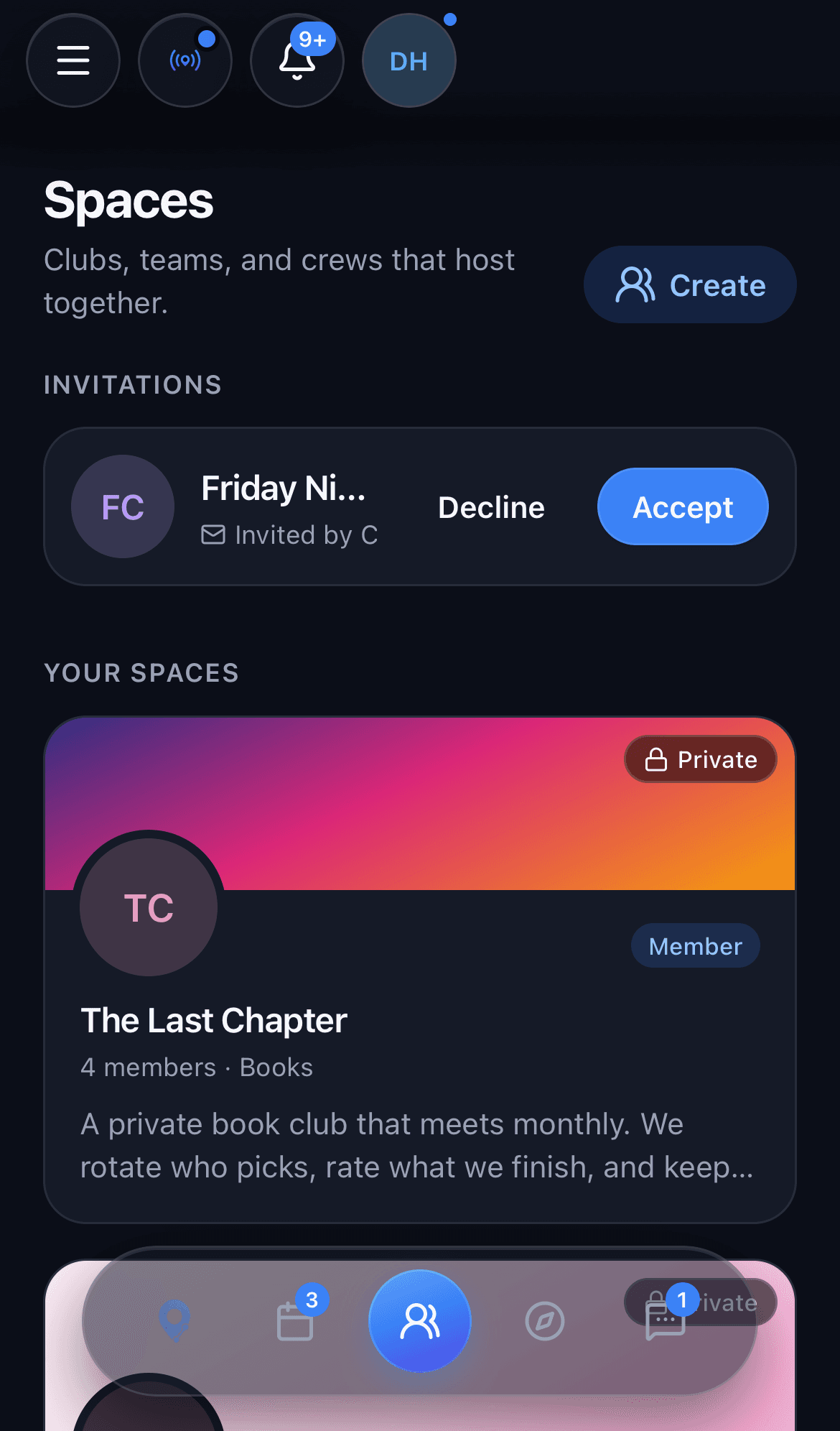 The Spaces directory: your groups, and ones to discover nearby